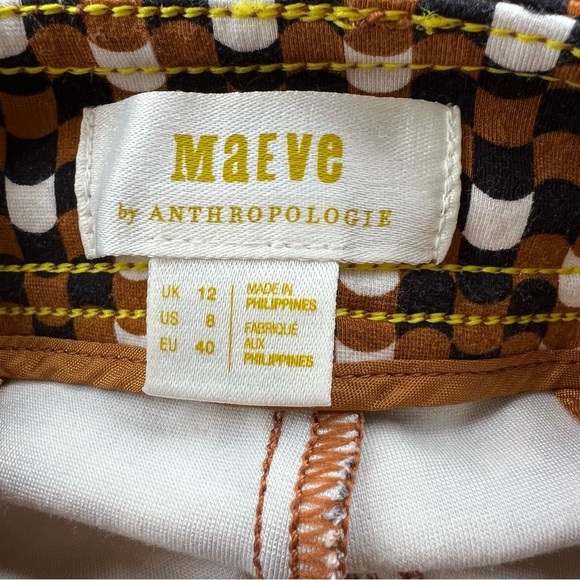 Maeve Anthro Checkered Pants Slim Ankle 8 Brown Black Knit Retro Mod Stretch - Picture 14 of 15